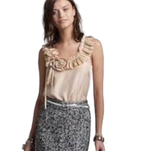 J. Crew 100% Silk Black Ruffled Rosette Neckline Top - Picture 3 of 6